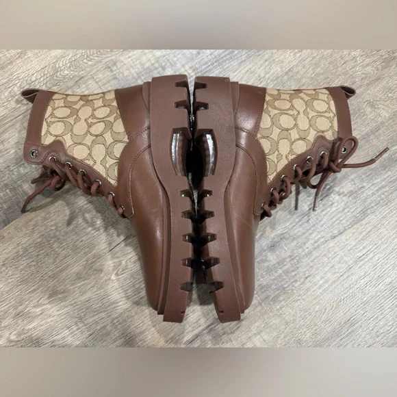 Coach City Sole Side Zip Lace Up Monogram Signature C Boots- Brown, Men’s 8D - Picture 8 of 12